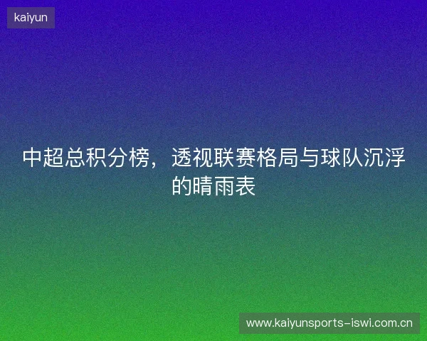 中超总积分榜，透视联赛格局与球队沉浮的晴雨表